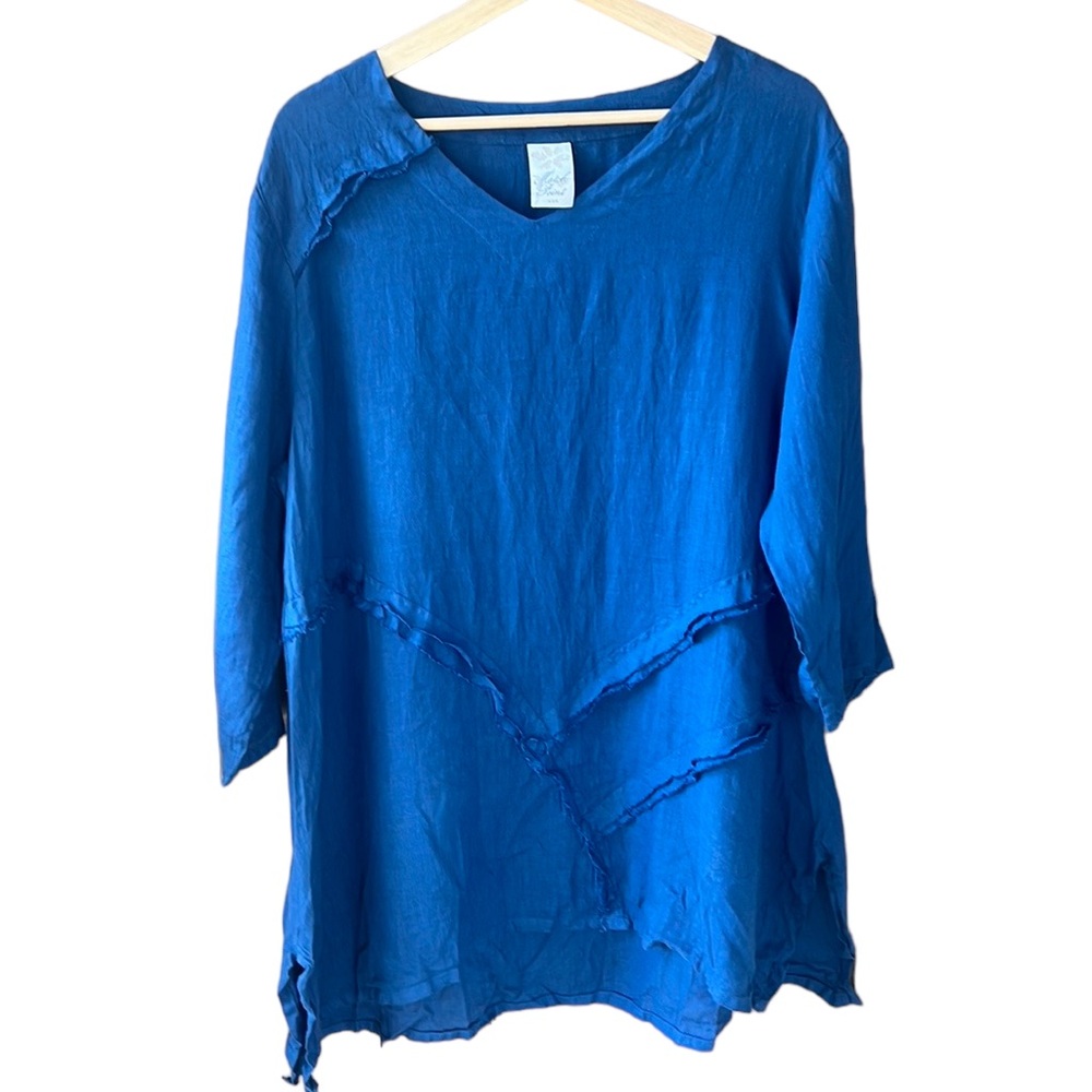 Stylish Cobalt Blue Linen Women's Tunic Top